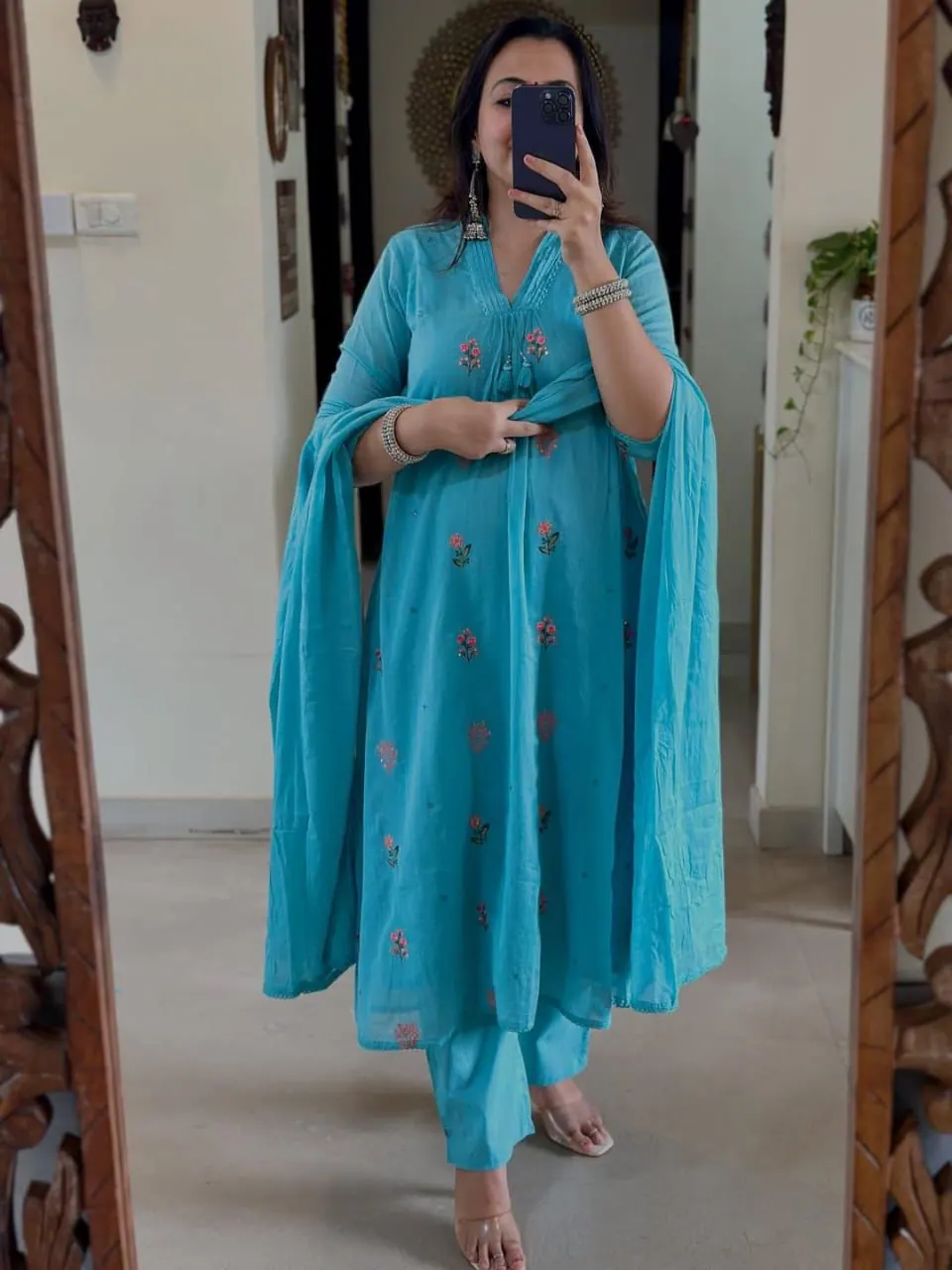 Amaira Turquoise Mirror-Work Kurta Set