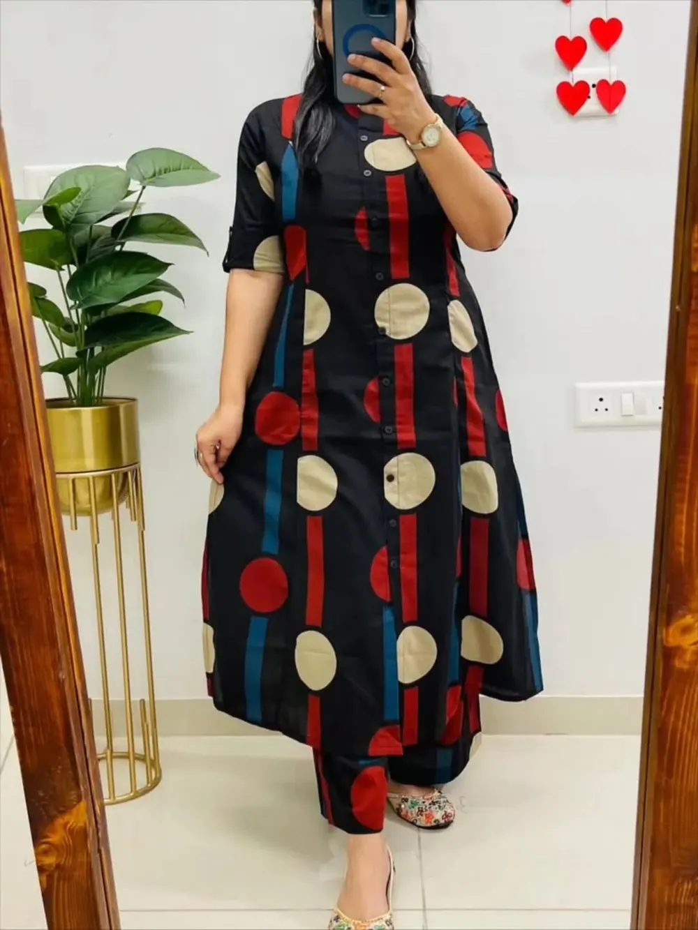 Anaya Black Circle-Print Kurta Set