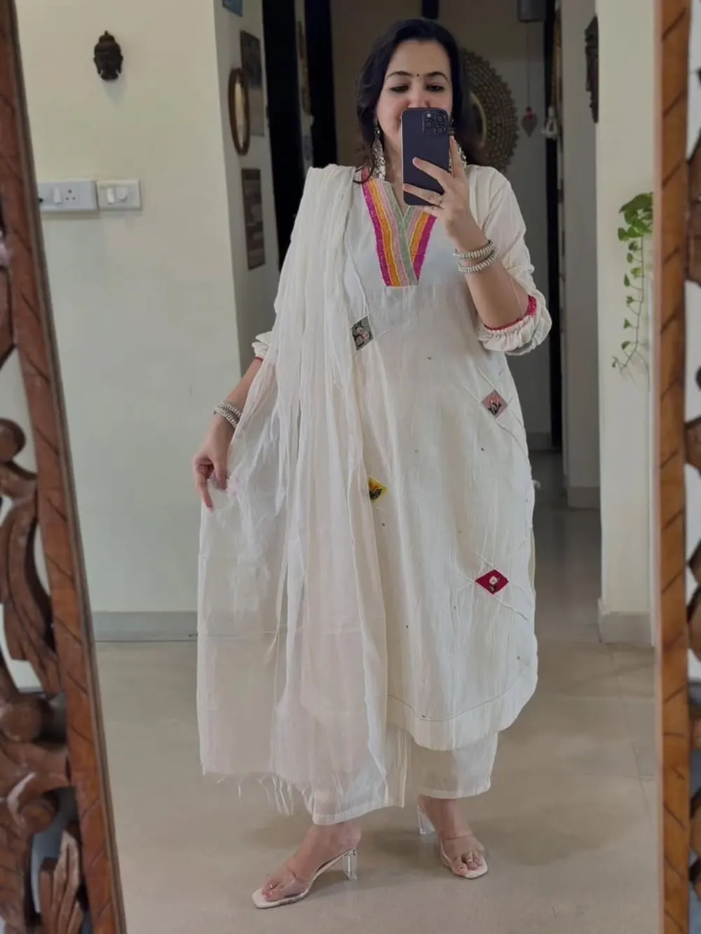 Gulnaaz Ivory Kurta with Sheer Dupatta