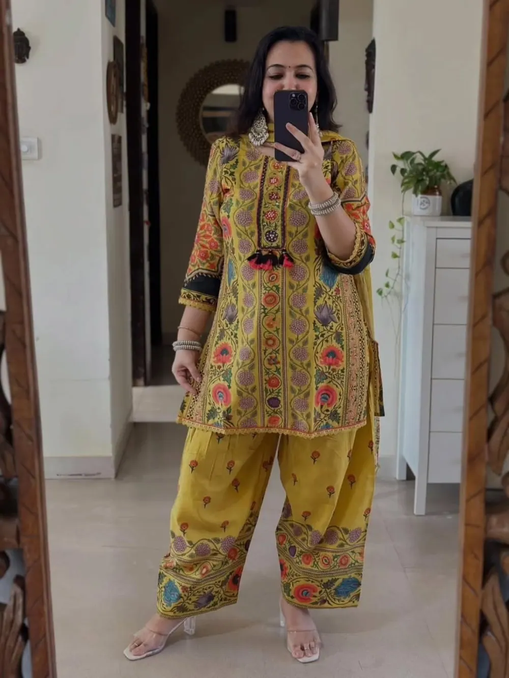Gulnar Lime Floral Kurta & Patiala Set