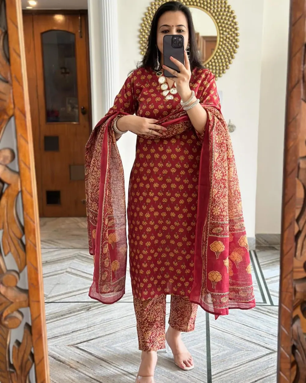 Ira Rust Printed Kurta Set