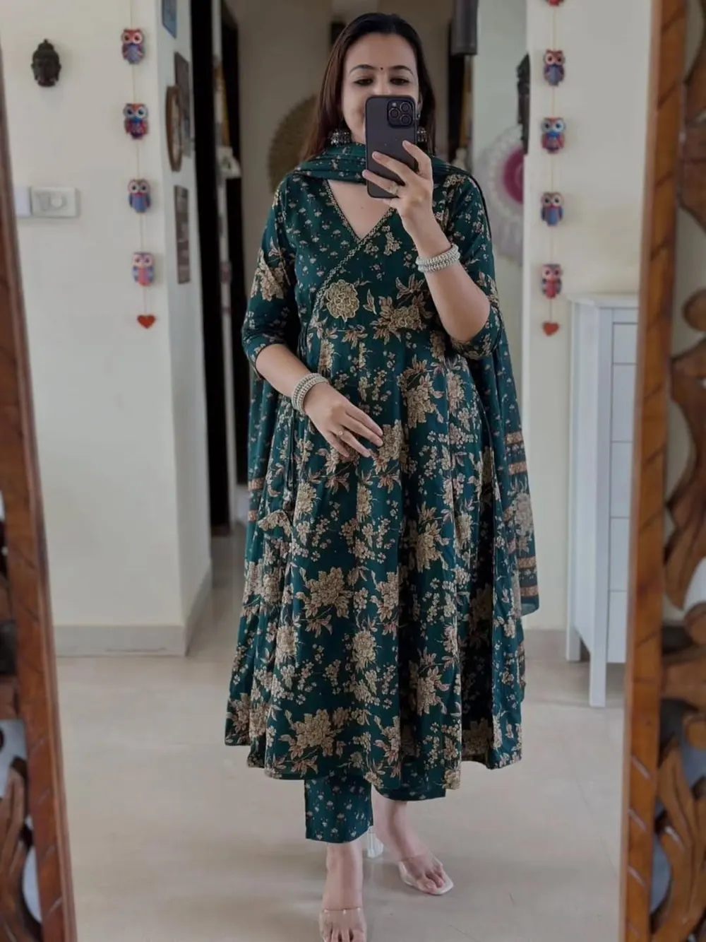Iraa Deep Green Floral Anarkali