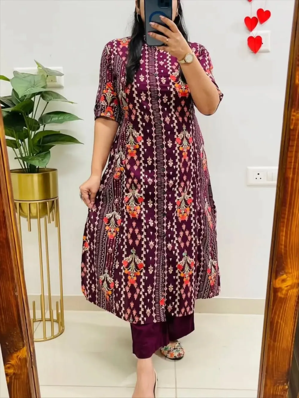 Isha Burgundy Dot-Print Kurta Set