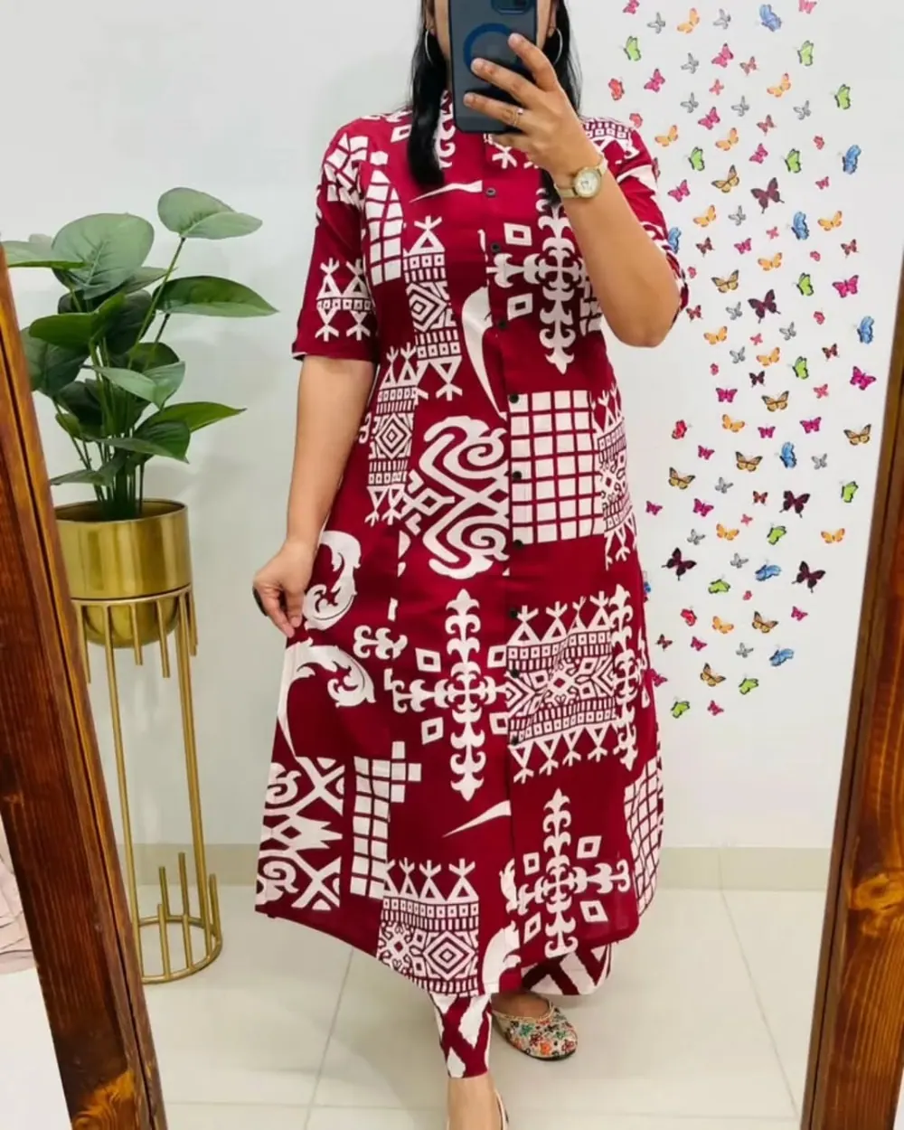 Janki Maroon Block-Print Kurta Set