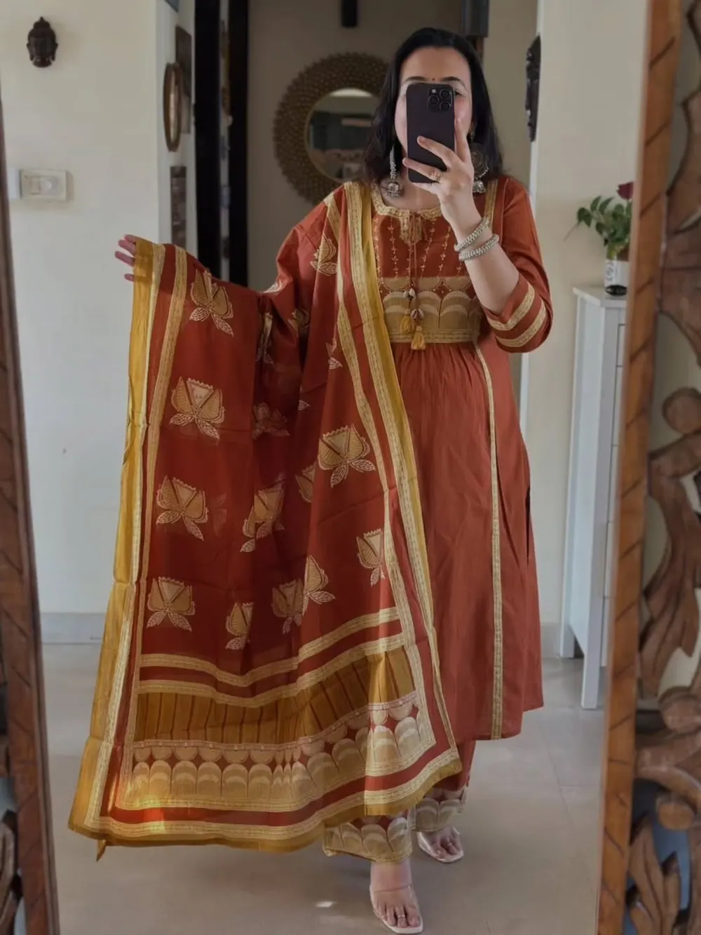 Kashish Copper Zari-Border Kurta Set