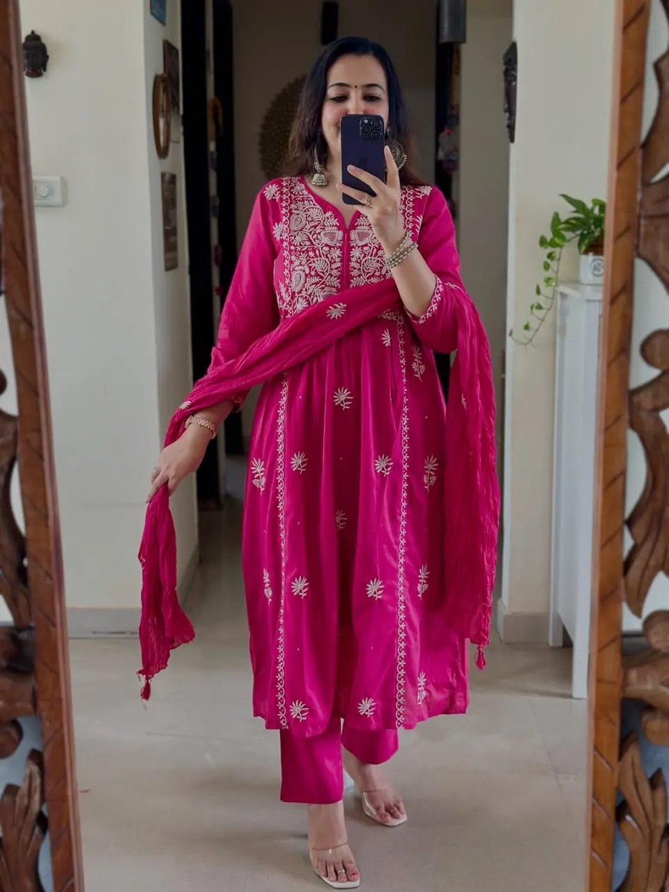 Mahira Magenta Ikat Print Kurta Set