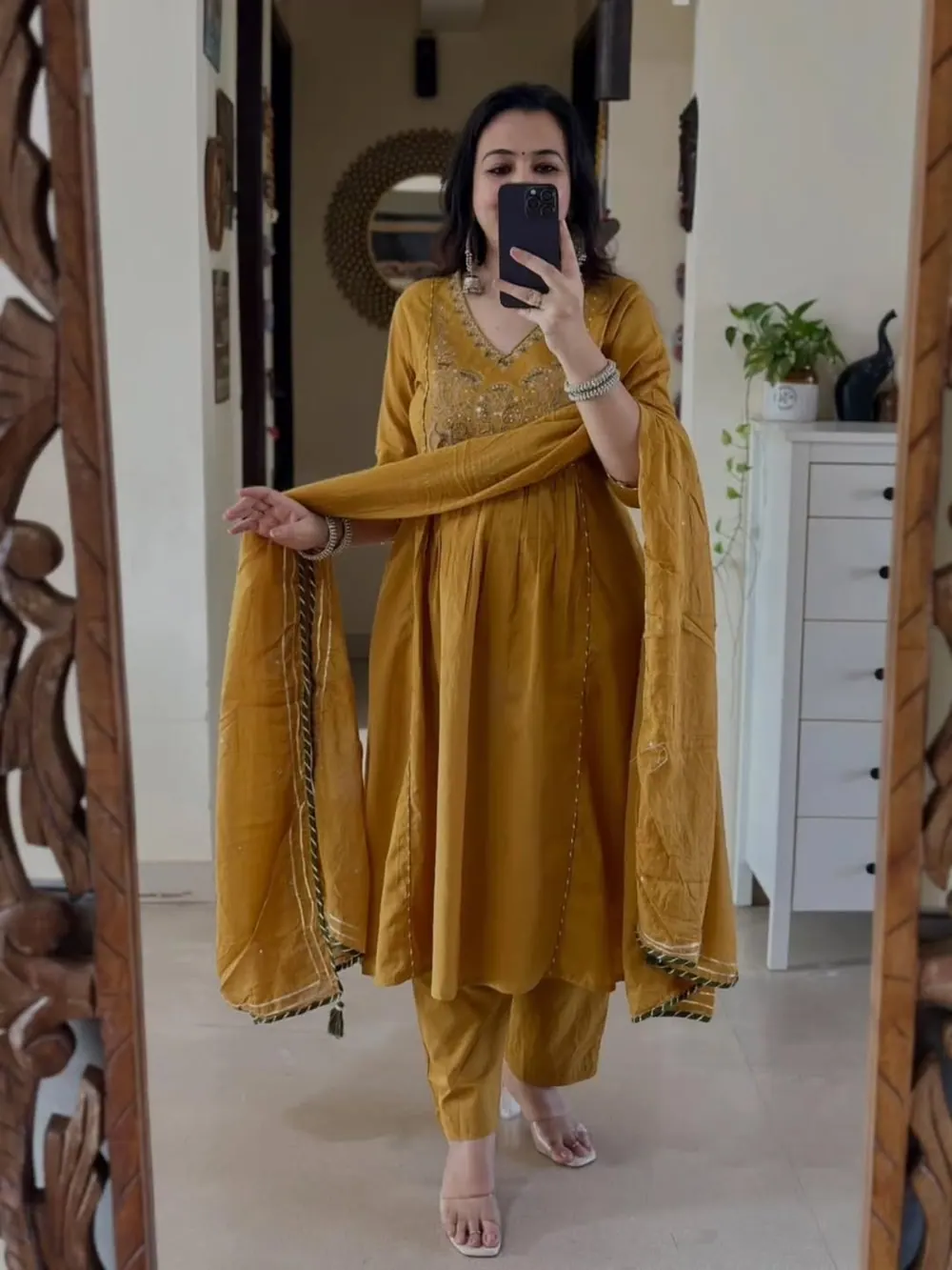 Maitri Mustard Zari-Dupatta Kurta Set