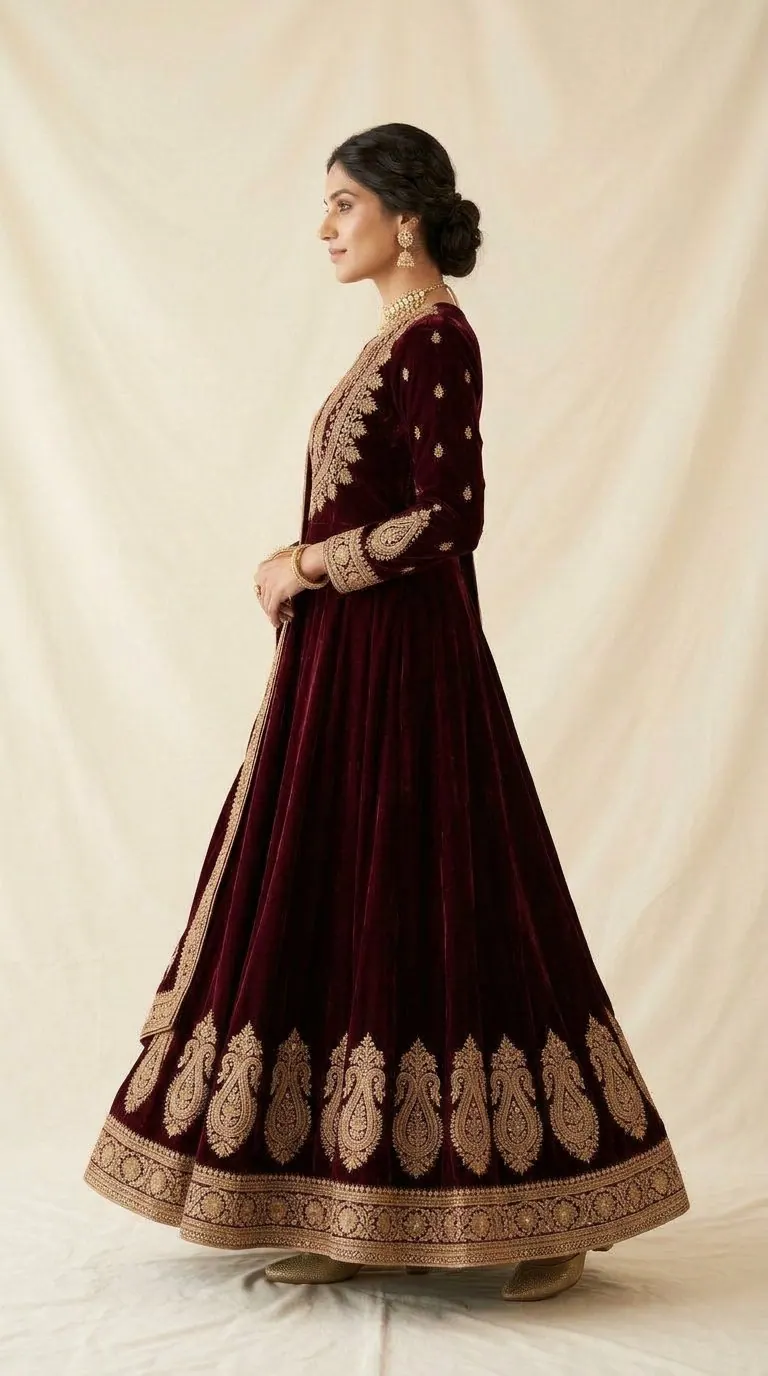 Meher Wine Velvet Zari Anarkali Set — image 3