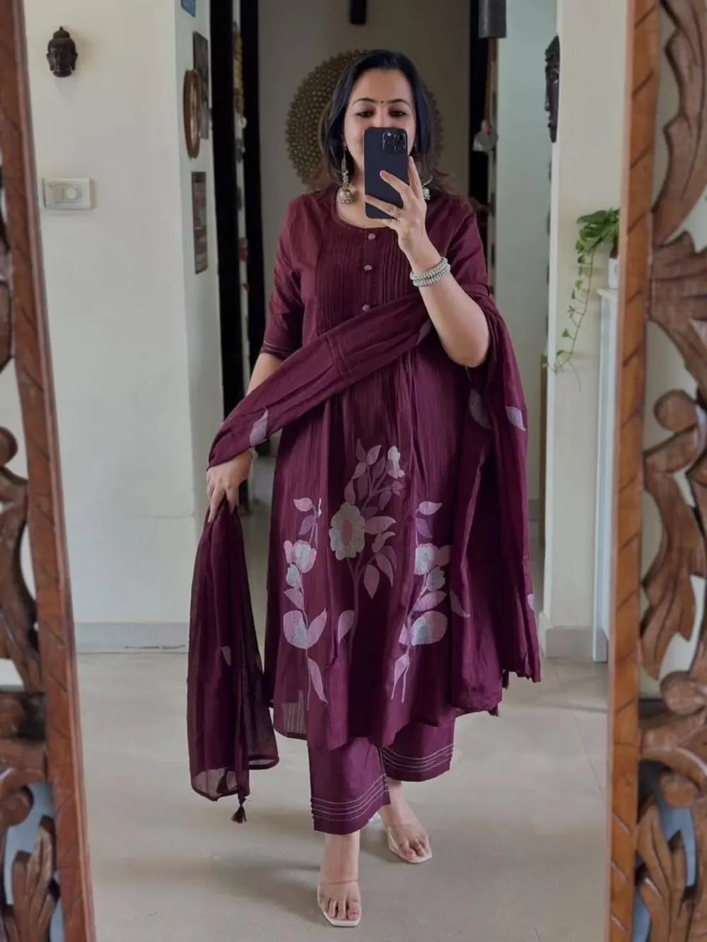 Myra Mauve Floral Print Kurta Set — image 1