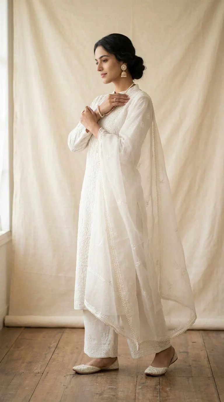 Noor Ivory Chikankari Kurta & Palazzo Set — image 3