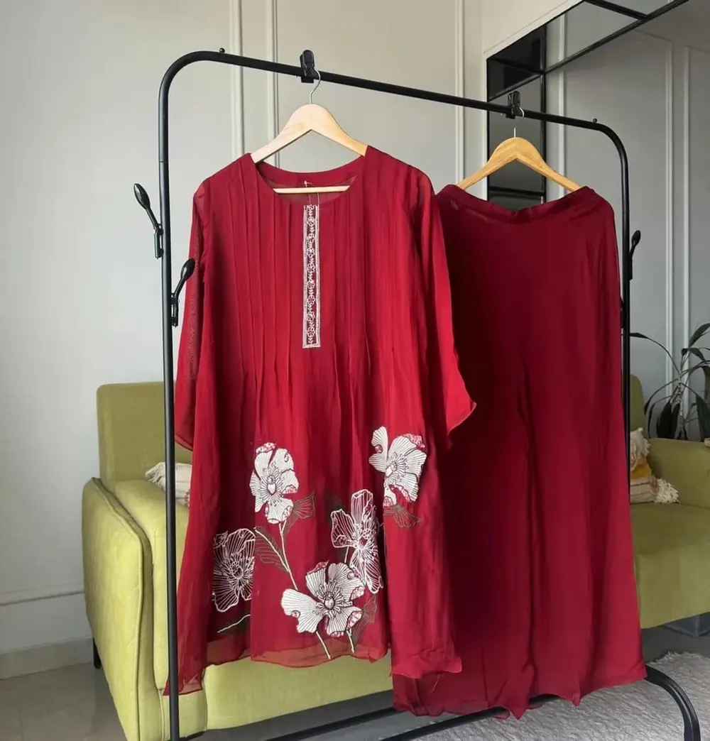 Noor Maroon Floral Applique Kurta Set