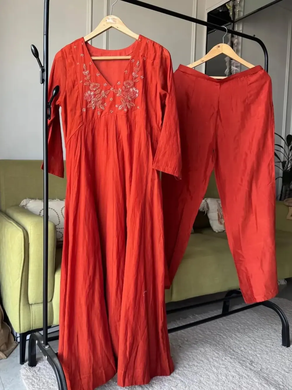 Noor Vermillion Gold-Work Kurta Set