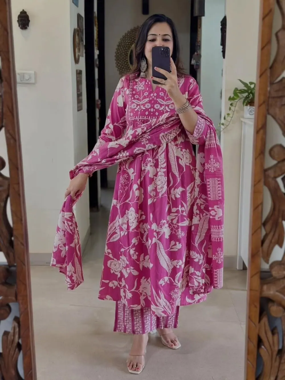 Pihu Pink Block-Print Kurta Set