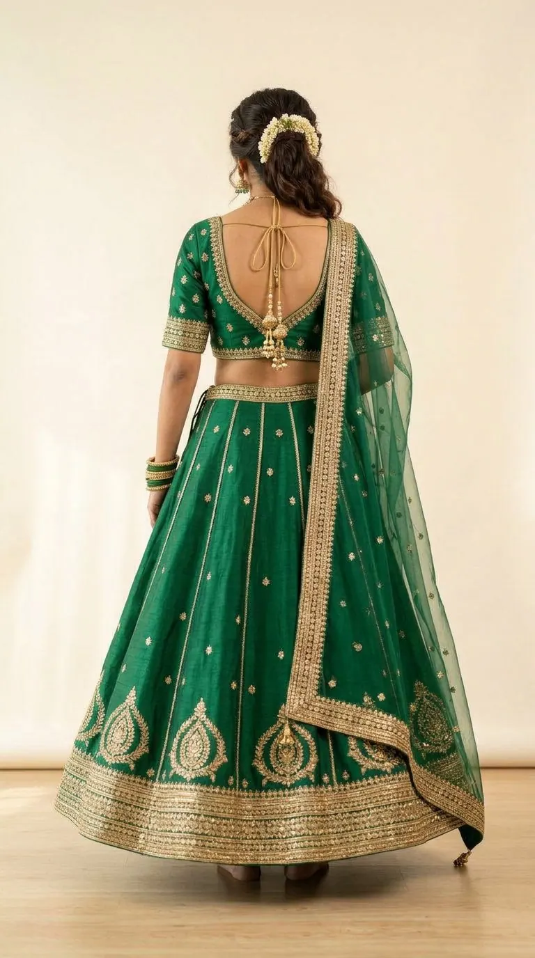 Rani Emerald Raw Silk Gota Lehenga Choli — image 3
