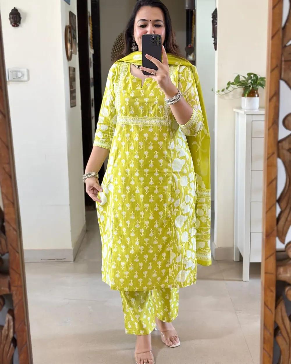 Reeva Chartreuse Print Kurta Set