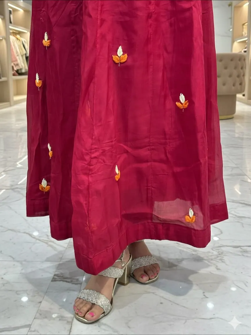 Ruhi Wine Anarkali with Floral Sleeve Work — image 6