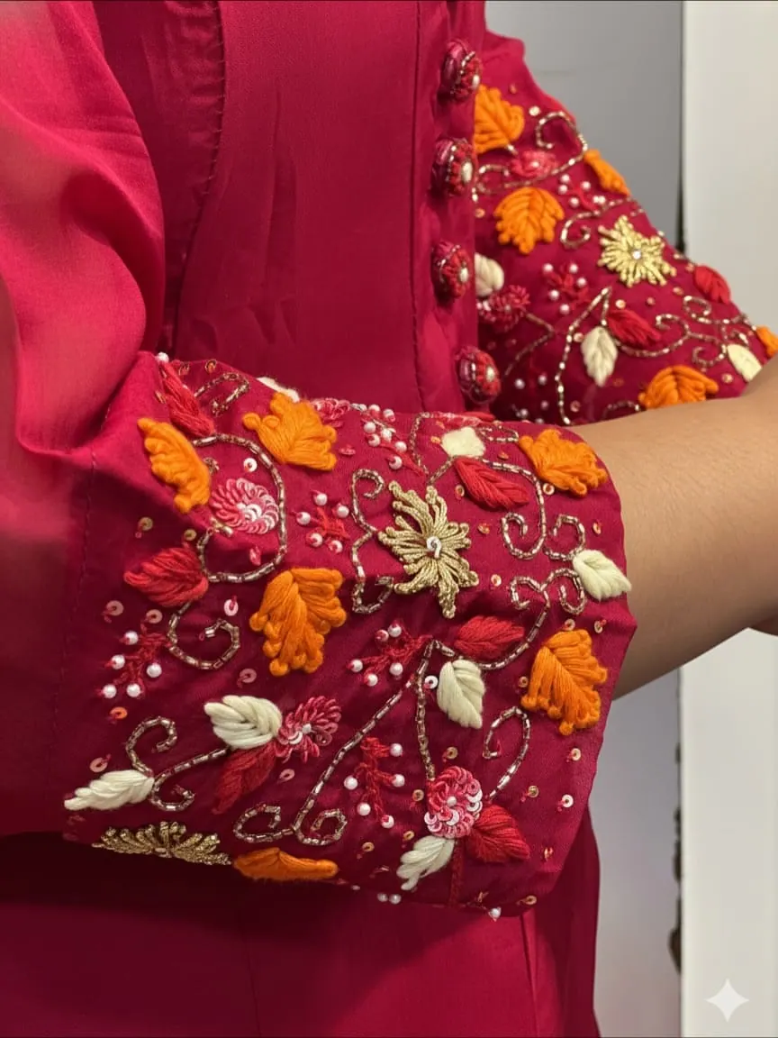 Ruhi Wine Anarkali with Floral Sleeve Work — image 9