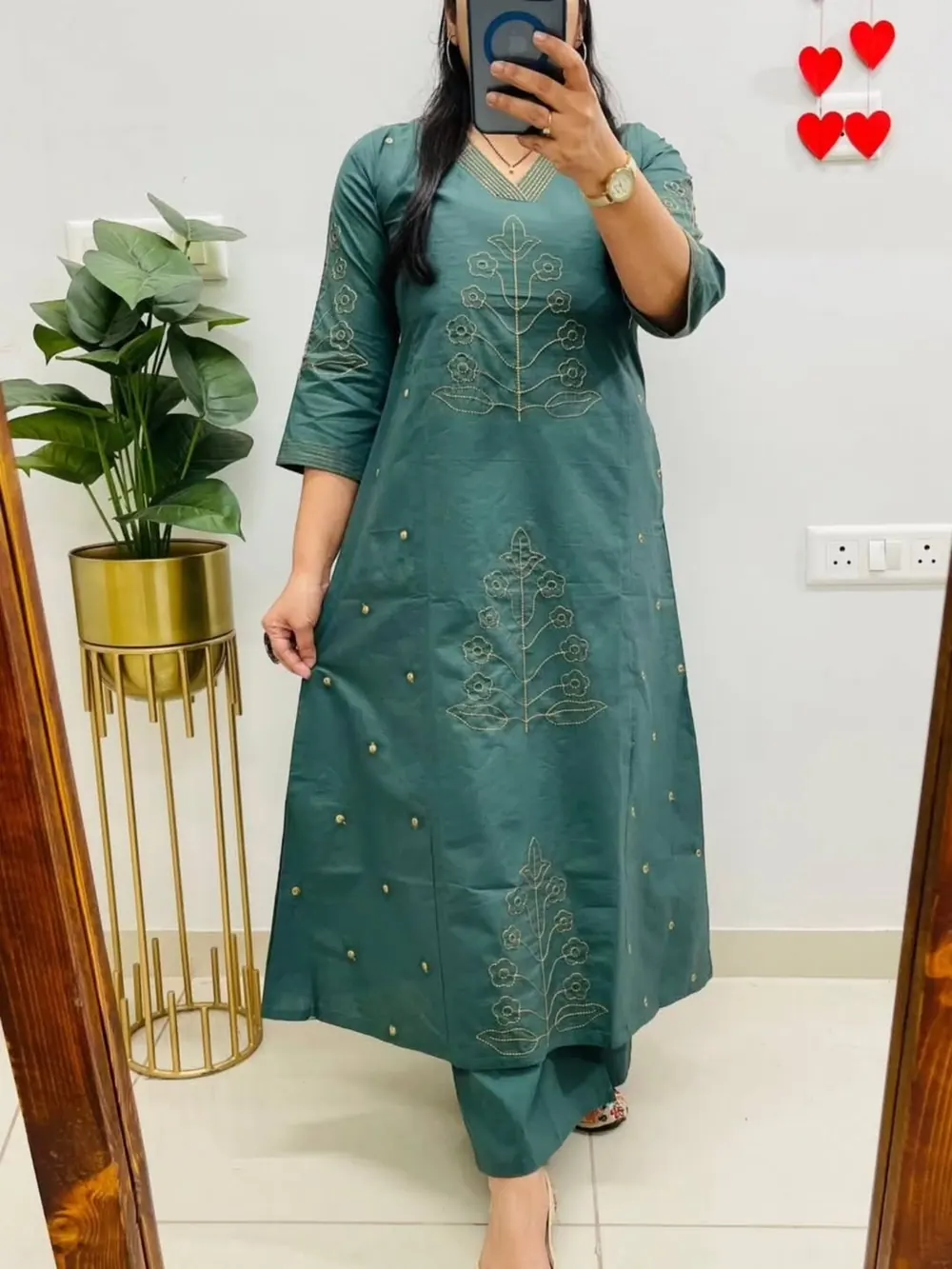 Shreya Teal Thread-Work Kurta Set
