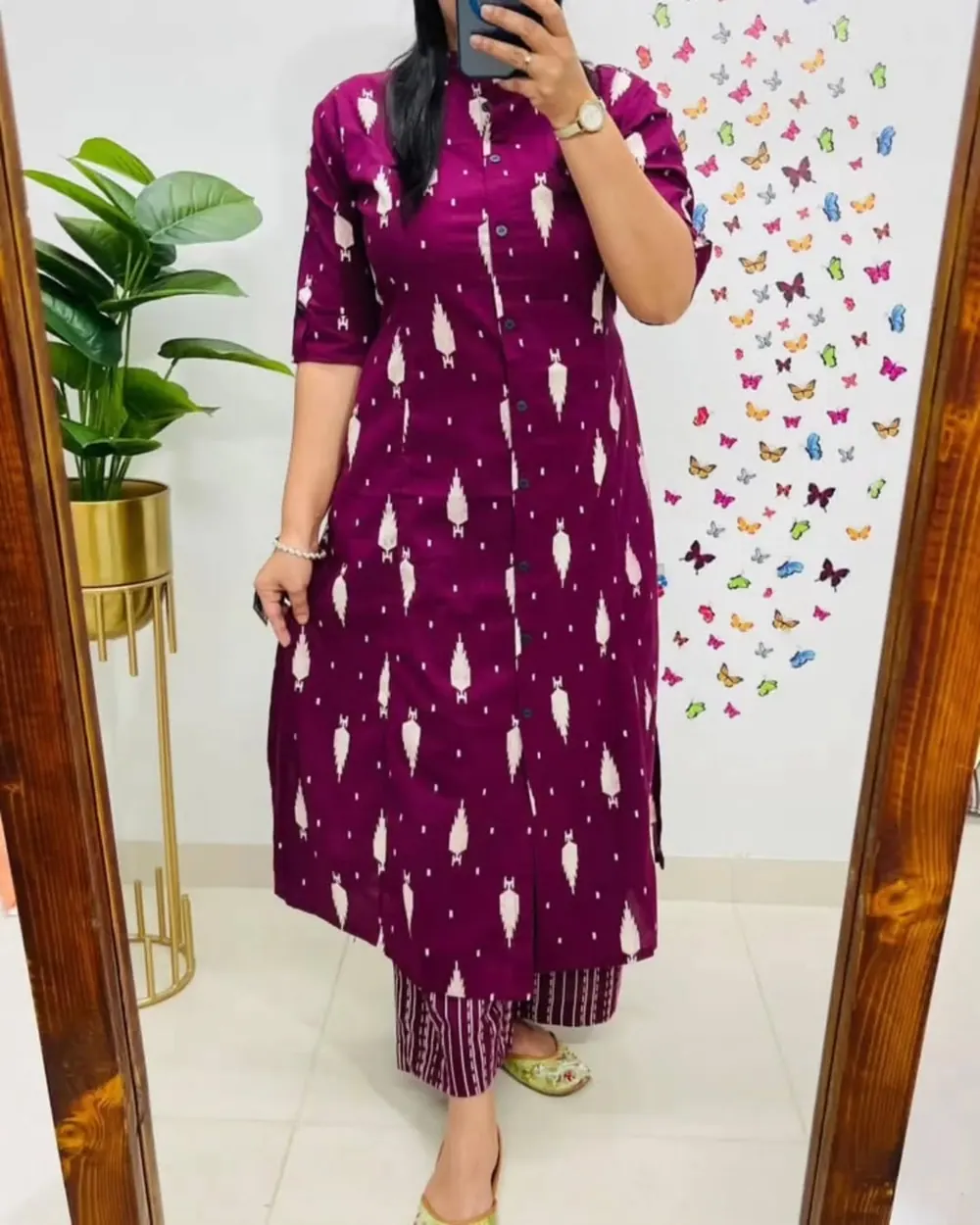 Siya Purple Ikat Kurta with Stripe Palazzo