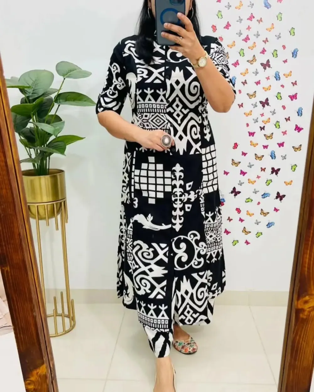 Zoya Black & White Block-Print Kurta Set